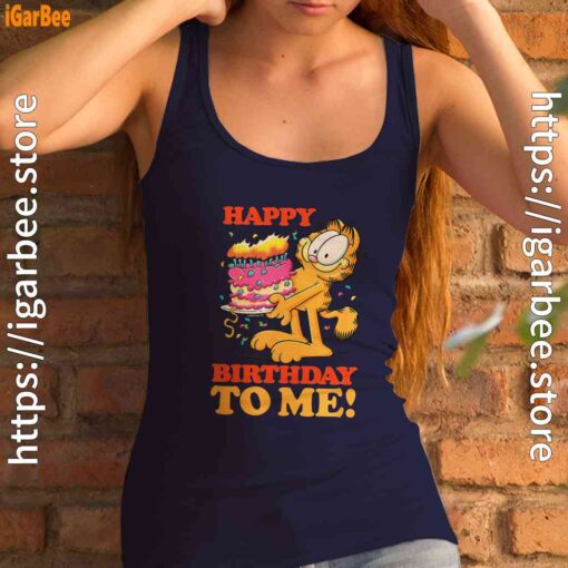 16 garfield happy birthday to me with cake navy tank top with women