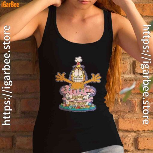 16 happy birthday garfield cat in town female tank top black women
