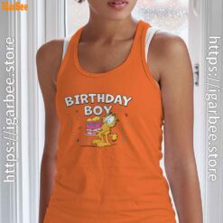 17 garfield birthday boy cake confetti celebration orange tank top with women