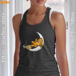 17 garfield halloween crescent moon broom riding black women tank top