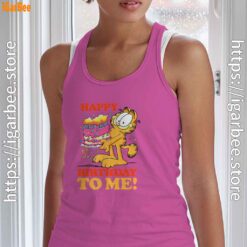 17 garfield happy birthday to me with cake pink tank top women