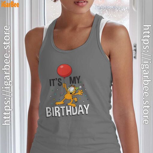 17 garfield its my birthday confetti celebration gray tank top for women