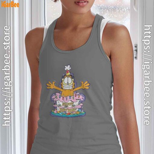 17 happy birthday garfield cat in town gray tank top for women