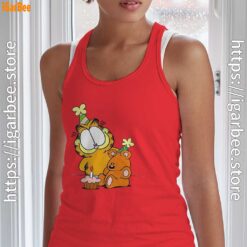 17 happy birthday garfield with small cake tank top red with women