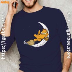 18 garfield halloween crescent moon broom riding navy with men's long sleeve