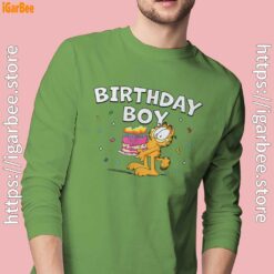 19 garfield birthday boy cake confetti celebration men long sleeve green