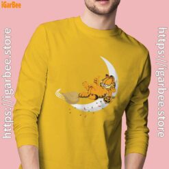 19 garfield halloween crescent moon broom riding men's yellow long sleeve
