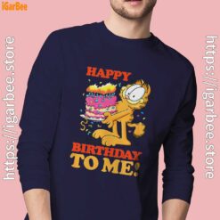 19 garfield happy birthday to me with cake men navy long sleeve