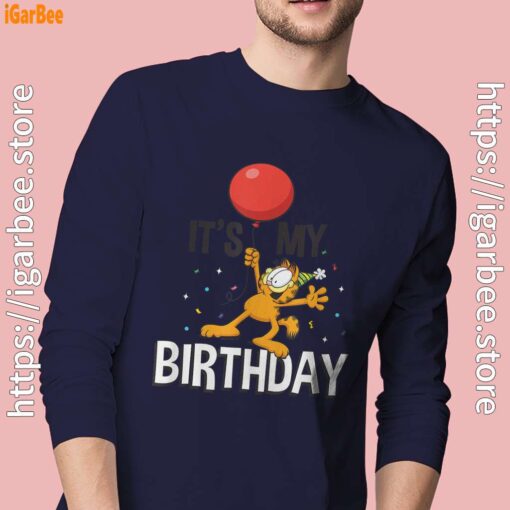 19 garfield its my birthday confetti celebration men navy long sleeve