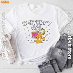 2 garfield birthday elebrating big chest white tee shirt