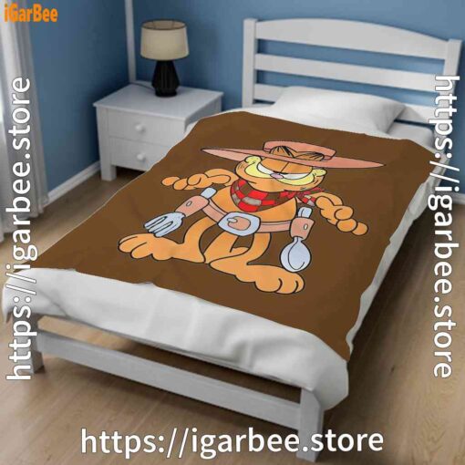 2 garfield cowboy with spoon and fork brown blanket