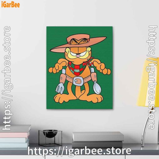 2 garfield cowboy with spoon and fork green canvas