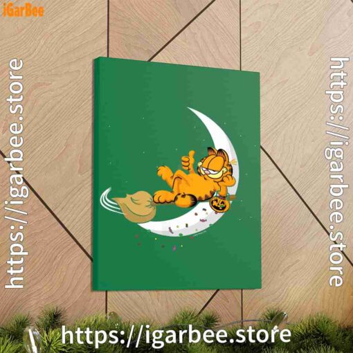 2 garfield halloween crescent moon broom riding green canvas