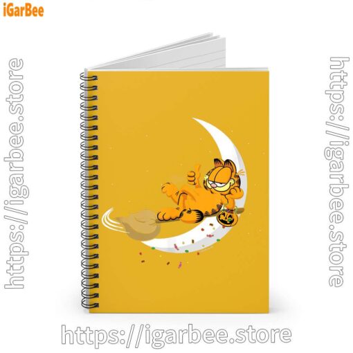 2 garfield halloween crescent moon broom riding yellow notebook