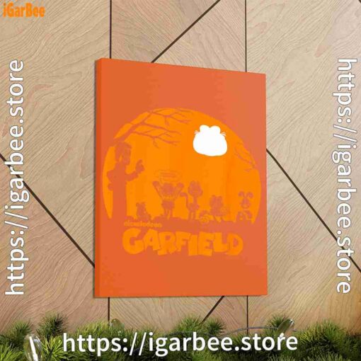 2 garfield halloween group shot nighttime spooky silhouette orange canvas