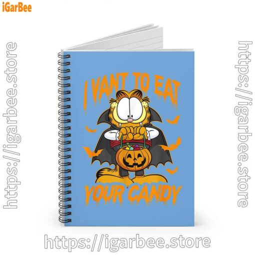 2 garfield halloween want to eat your candy blue notebook