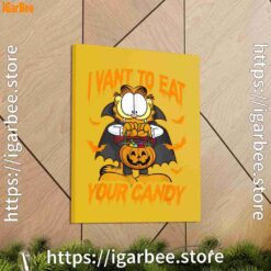 2 garfield halloween want to eat your candy yellow canvas