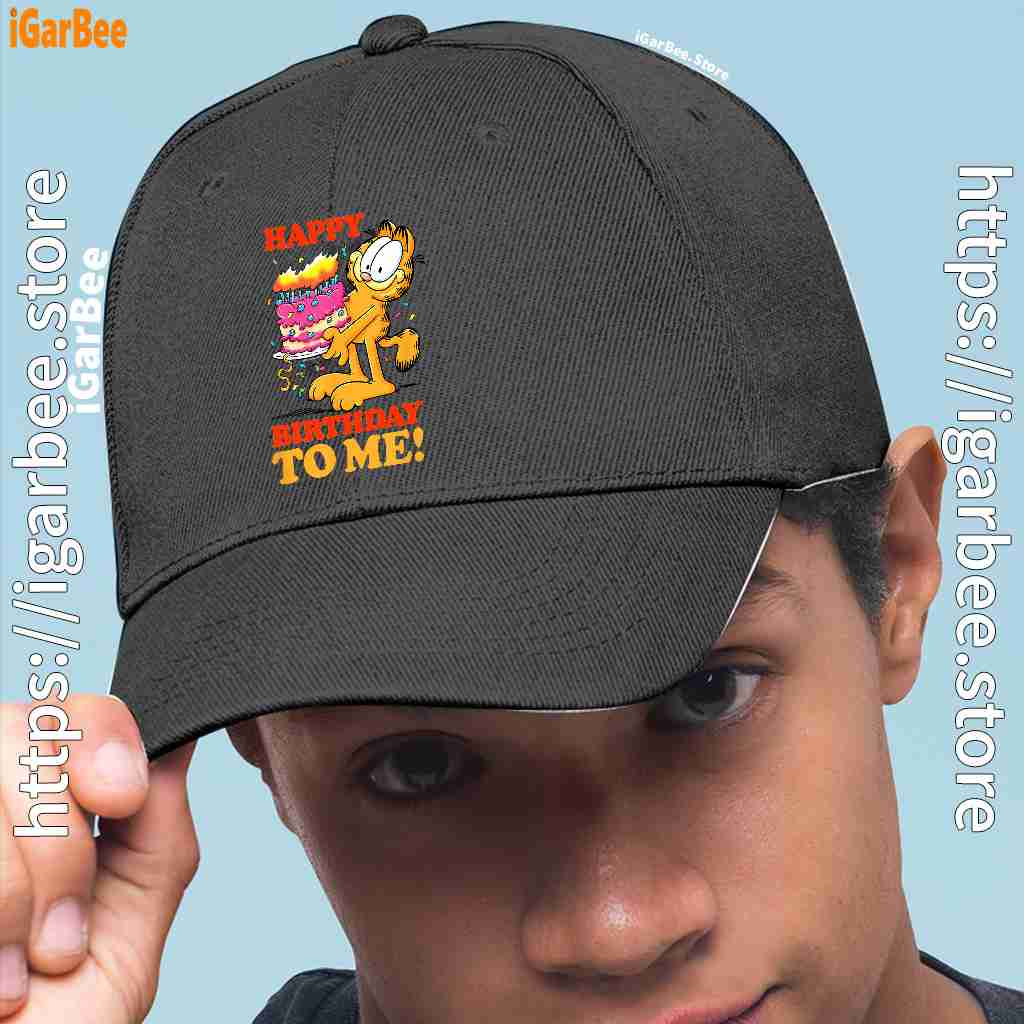 garfield happy birthday to me with cake men black hat garfield happy birthday to me with cake men black hat