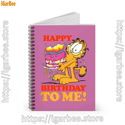 2 garfield happy birthday to me with cake pink notebook