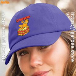 2 garfield lasagna slice pose blue hat women