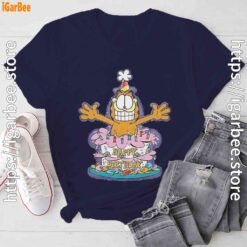 2 happy birthday garfield cat in town navy tee shirt