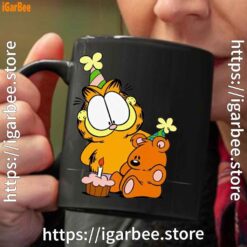 2 happy birthday garfield with small cake black coffee mug 11oz