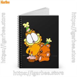 2 happy birthday garfield with small cake black notebook
