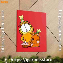 2 happy birthday garfield with small cake red canvas