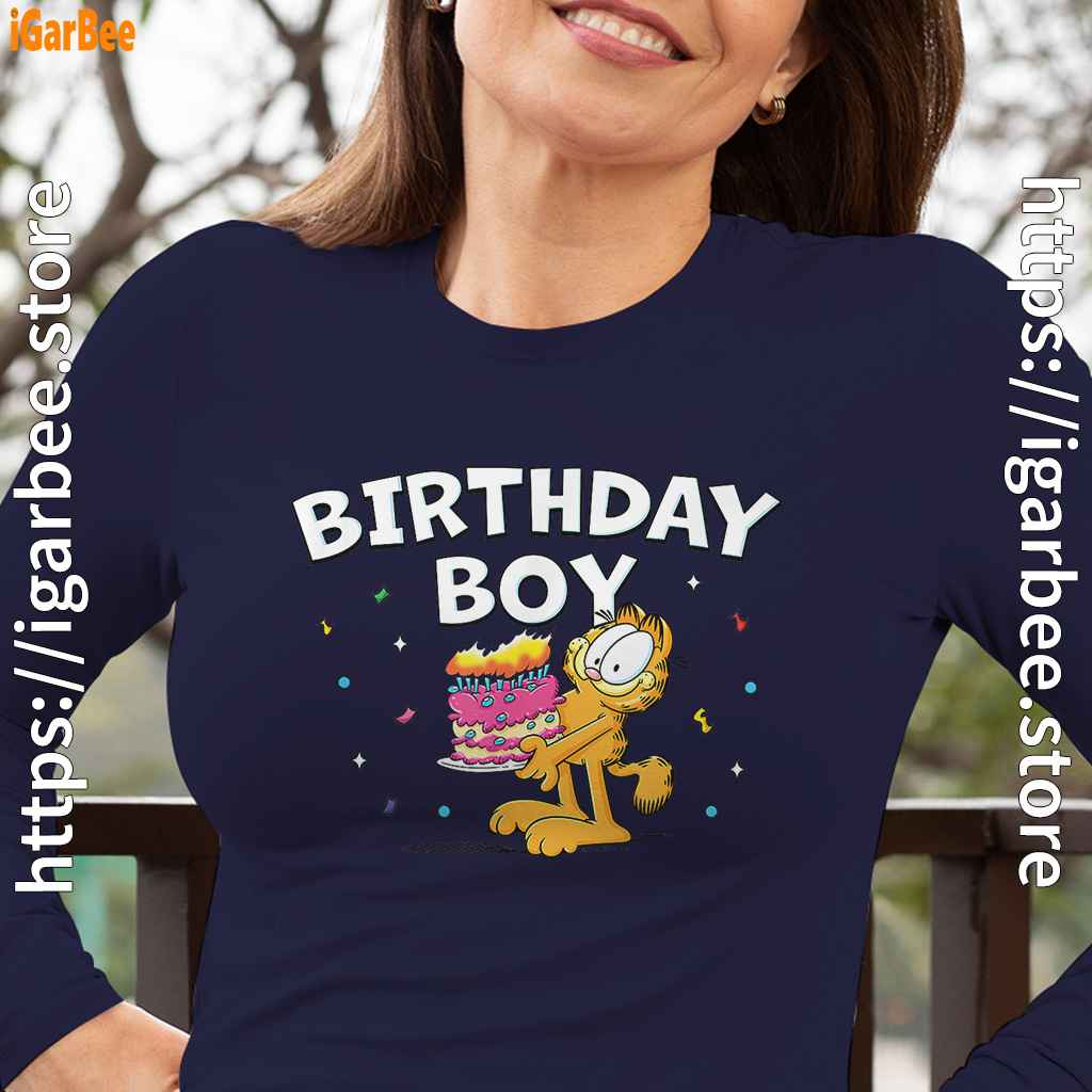 garfield birthday boy cake confetti celebration navy long sleeve women garfield birthday boy cake confetti celebration navy long sleeve women