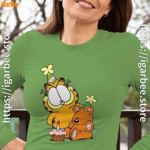 20 happy birthday garfield with small cake female green long sleeve women