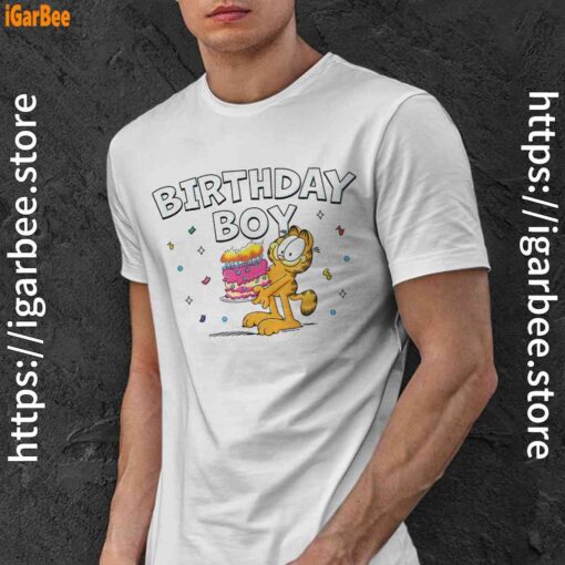 3 garfield birthday boy cake confetti celebration white men shirt