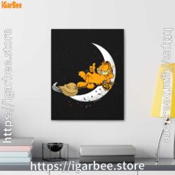 3 garfield halloween crescent moon broom riding black canvas