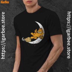 3 garfield halloween crescent moon broom riding black men shirt
