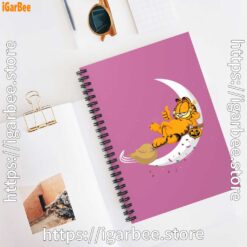 3 garfield halloween crescent moon broom riding pink notebook