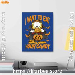 3 garfield halloween want to eat your candy blue canvas