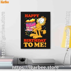 3 garfield happy birthday to me with cake black canvas