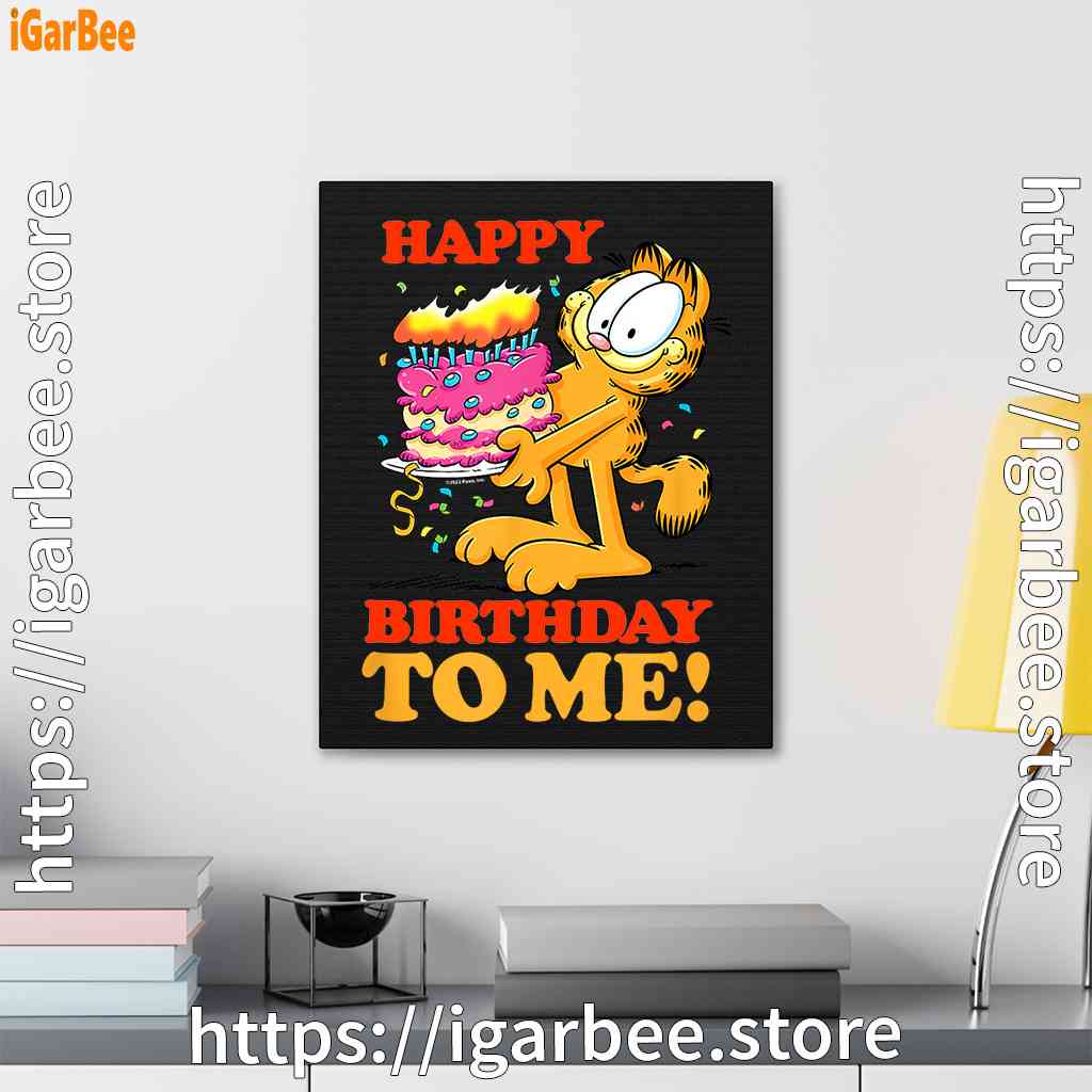 garfield happy birthday to me with cake black canvas garfield happy birthday to me with cake black canvas