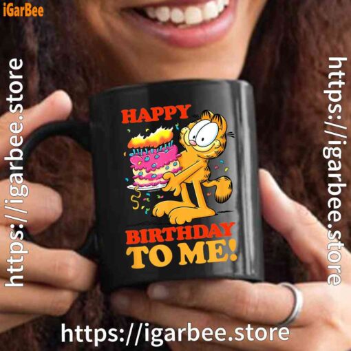 3 garfield happy birthday to me with cake black mug 15oz