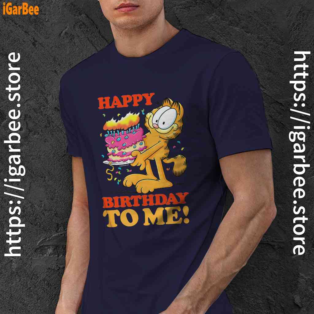 garfield happy birthday to me with cake navy men shirt garfield happy birthday to me with cake navy men shirt