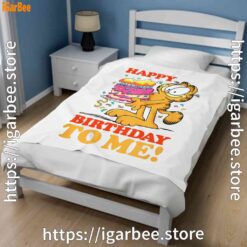 3 garfield happy birthday to me with cake white blanket