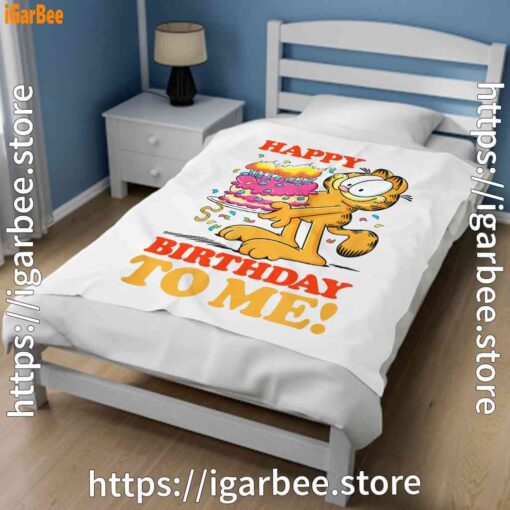 3 garfield happy birthday to me with cake white blanket
