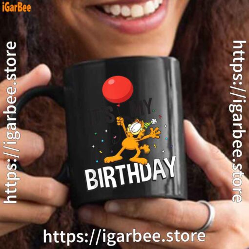 3 garfield its my birthday confetti celebration black mug 15oz