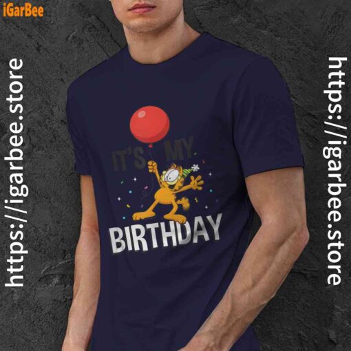 3 garfield its my birthday confetti celebration navy men shirt