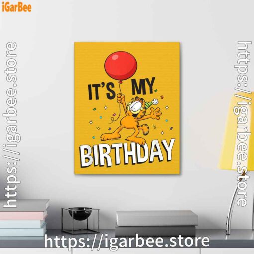 3 garfield its my birthday confetti celebration yellow canvas