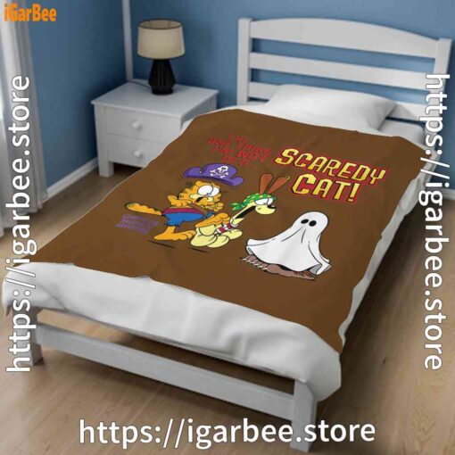 3 garfield scaredy cat halloween brown blanket