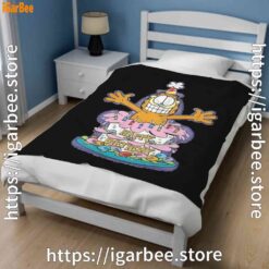 3 happy birthday garfield cat in town black blanket
