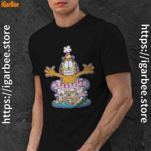 3 happy birthday garfield cat in town black men shirt