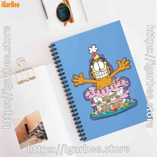3 happy birthday garfield cat in town blue notebook