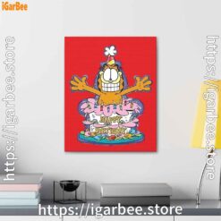 3 happy birthday garfield cat in town red canvas