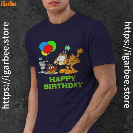 3 on your birthday garfield navy men shirt